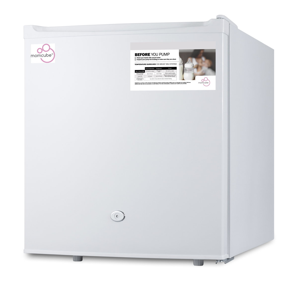 Compact 1.7 cu.ft. all-refrigerator for breast milk storage in white with automatic defrost, front lock, and flat door liner